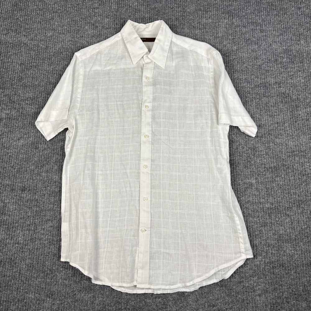 Vtg Perry Ellis Button Up Mens M Linen Cotton Short Sleeve Preppy Cabana Resort